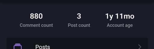 A screenshot of the voyager stats screen which says 880 comments, 3 posts, and 1y 11mo